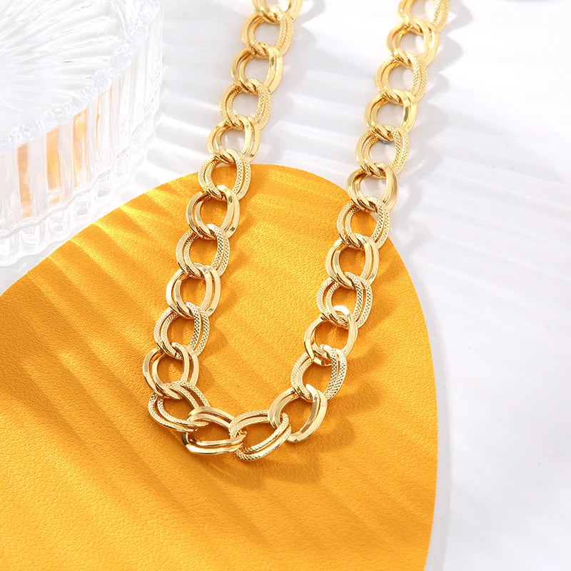 EILIECK 316L Stainless Steel 18K Gold Plated Double Link Chain Necklace Bracelet Set Charm Fashion Women Waterproof Jewelry Gift