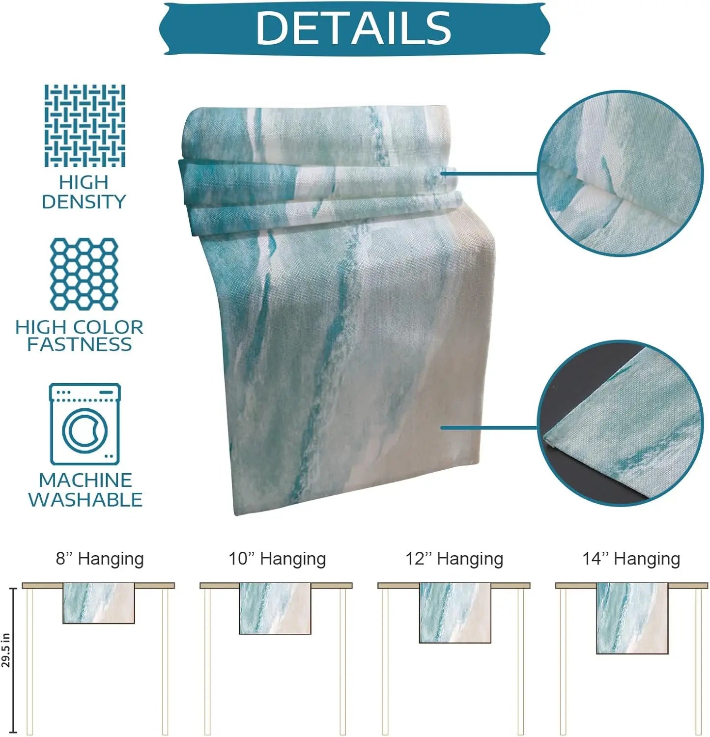 Coastal Beach Blue Linen Table Runner Dresser Scarf Table Decor Summer Kitchen Dining Table Runner Ocean Sea Waves Party Decor
