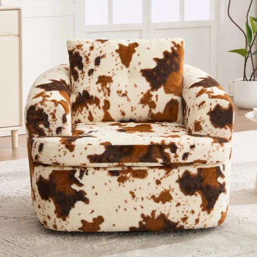 360 Degree Swivel Round Accent Chair with Dual Layer Cushion Beige Brown