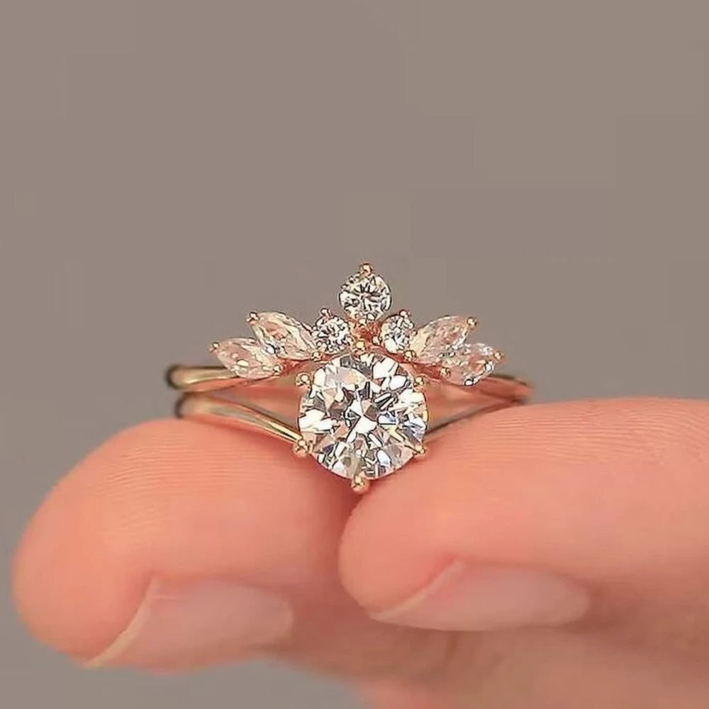 S925 Sterling Silver Round 1.2CT Moissanite Ring Set Fine Jewelry Gold-plated 18k Suitable for Gift Giving Birthday Gift