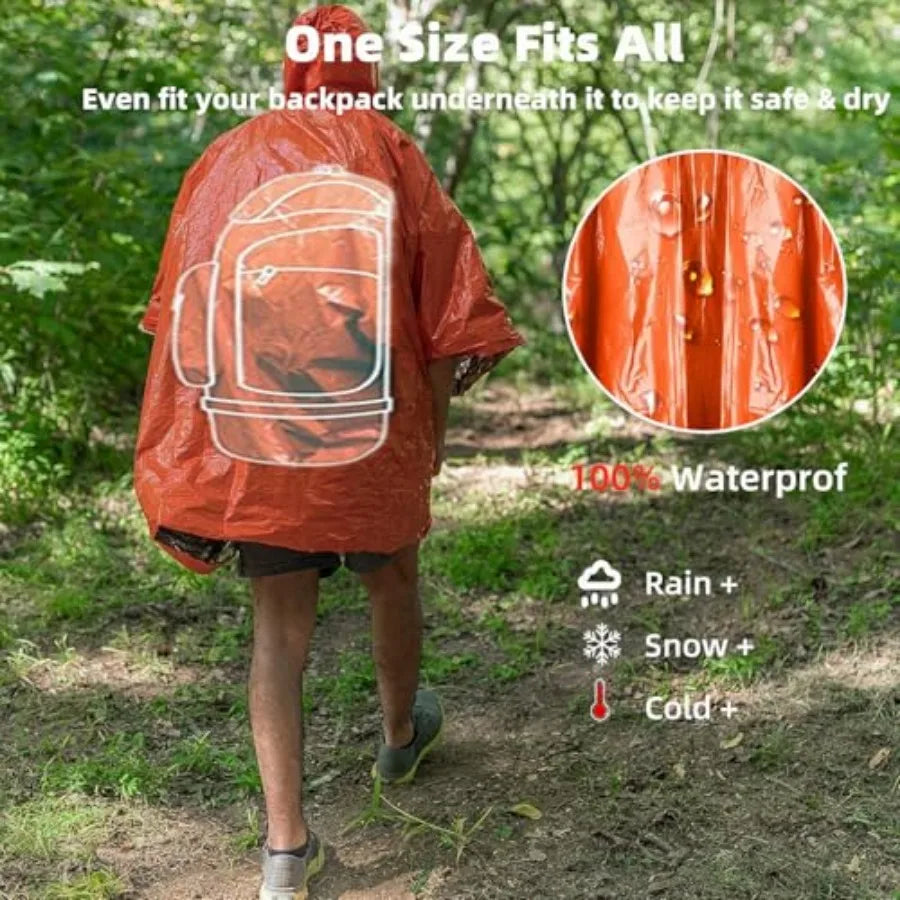 Thickened Emergency Rain Poncho, Thermal Poncho Survival Blankets Reusable Survival Ponchos for Camping, Hiking