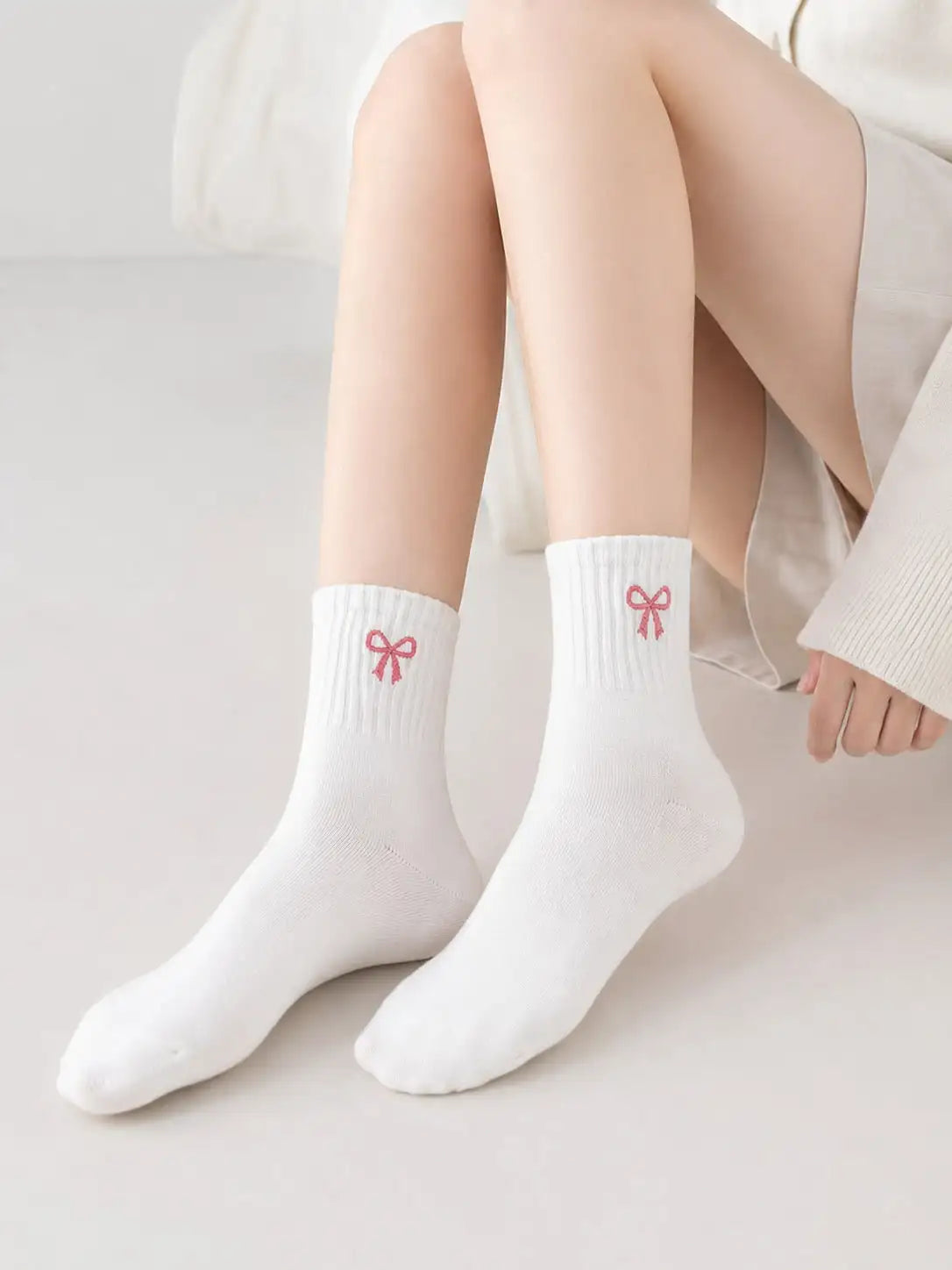 5 Pairs Women's Cute Bow & Floral Pattern Short Socks, Fashionable College Style, Comfortable & Breathable, Versatile For Daily, Sports, Casual Wear, Suitable For Spring, Summer, Autumn