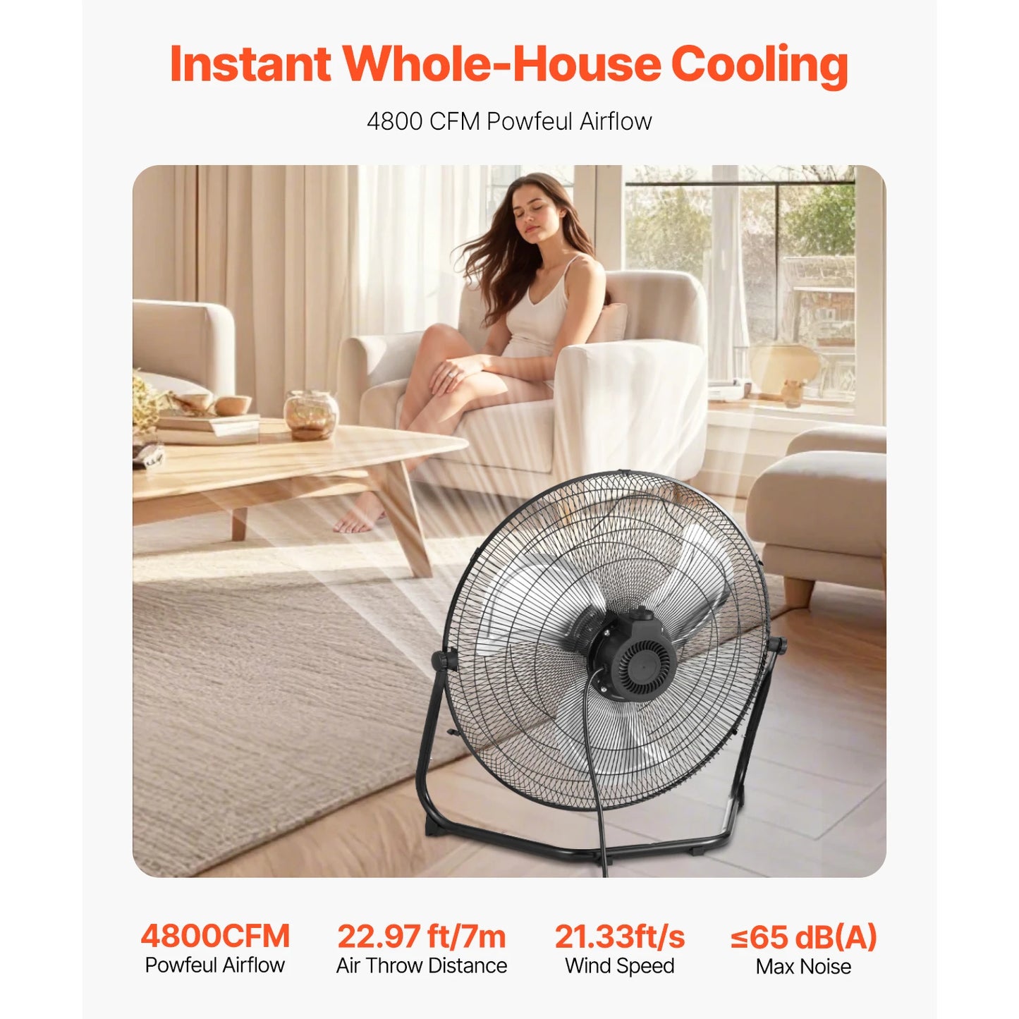 VEVOR Floor Fans 3 Speeds High Velocity Heavy Duty Industrial Fan 4800 CFM 360° Adjustable Tilt for Gym Home Commercial Shop