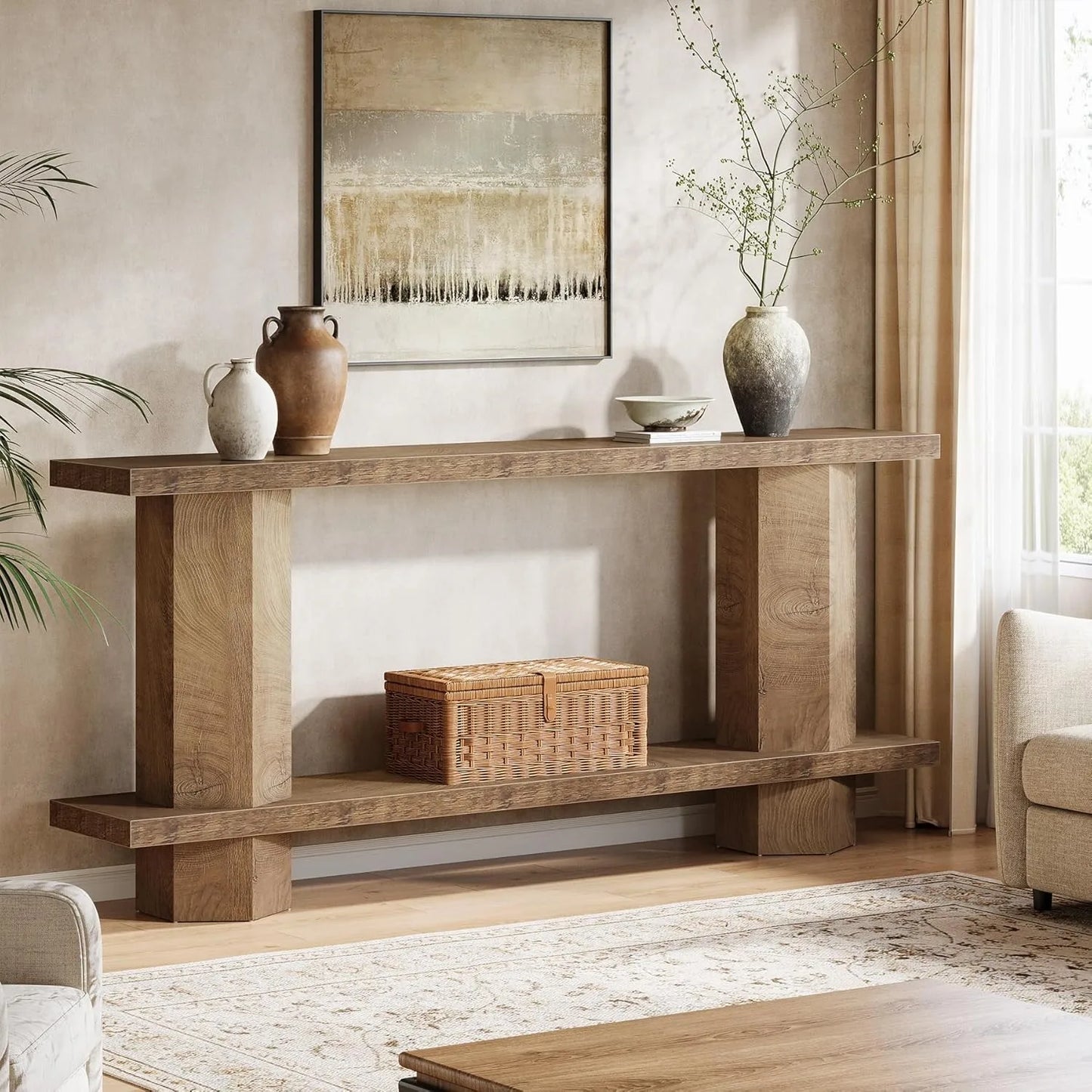 LITTLE TREE 71-Inch Long Wooden Console Sofa Table, Entryway Living Room Hallway Foyer Furniture (Burlywood)