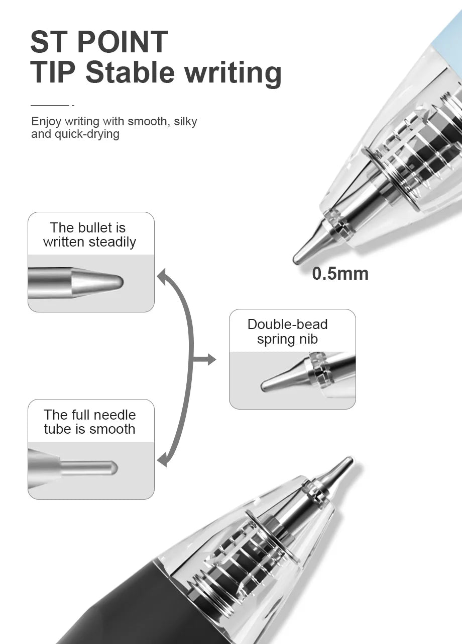 Gel Pens - 12 Retractable Gel Pens, 0.5mm Fine Tip, Quick Dry Ink, Non-slip, Smooth Writing - For Office and School Supplies