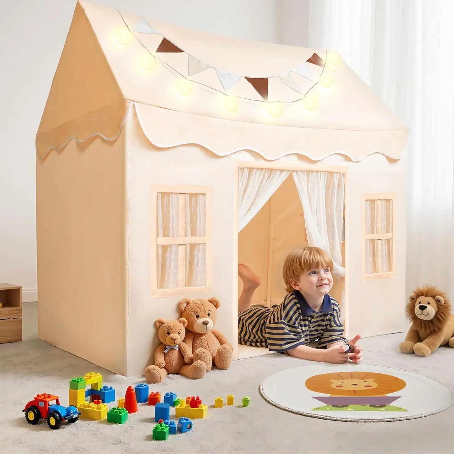 JOYFY Kids Play Tent Indoor Outdoor 51*35*52 Inch Tent with Blanket LED Light for Toddler Playhouse Ideal Private Space