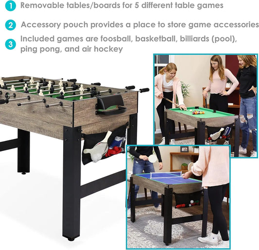 5-in-1 Multi-Game Table for Kids - Combo Game Table with Billiards, Push Hockey, Foosball, Ping Pong