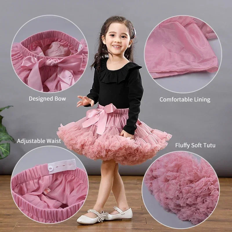 Girls Tutu Skirts Black Fluffy Toddler Tulle Princess Ball Gown Pettiskirt Ballet Party Dance Rainbow Tulle Skirts Girls Clothes