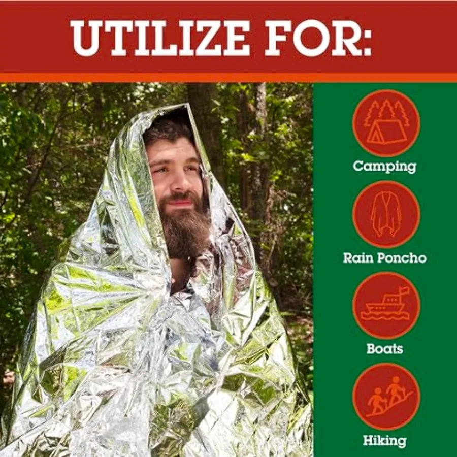 Emergency Mylar Thermal Blankets 4 Pack Survival Kit Camping Blanket-Hiking Outdoors, Marathon Runs or First Aid Set-Bug Out Ba