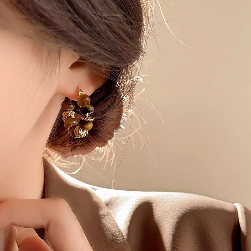 Vintage Brown Dripping Oil U-shaped Earring for Women Simple Hoop Earrings Temperament Personality Fashion Female Jewelry 2026