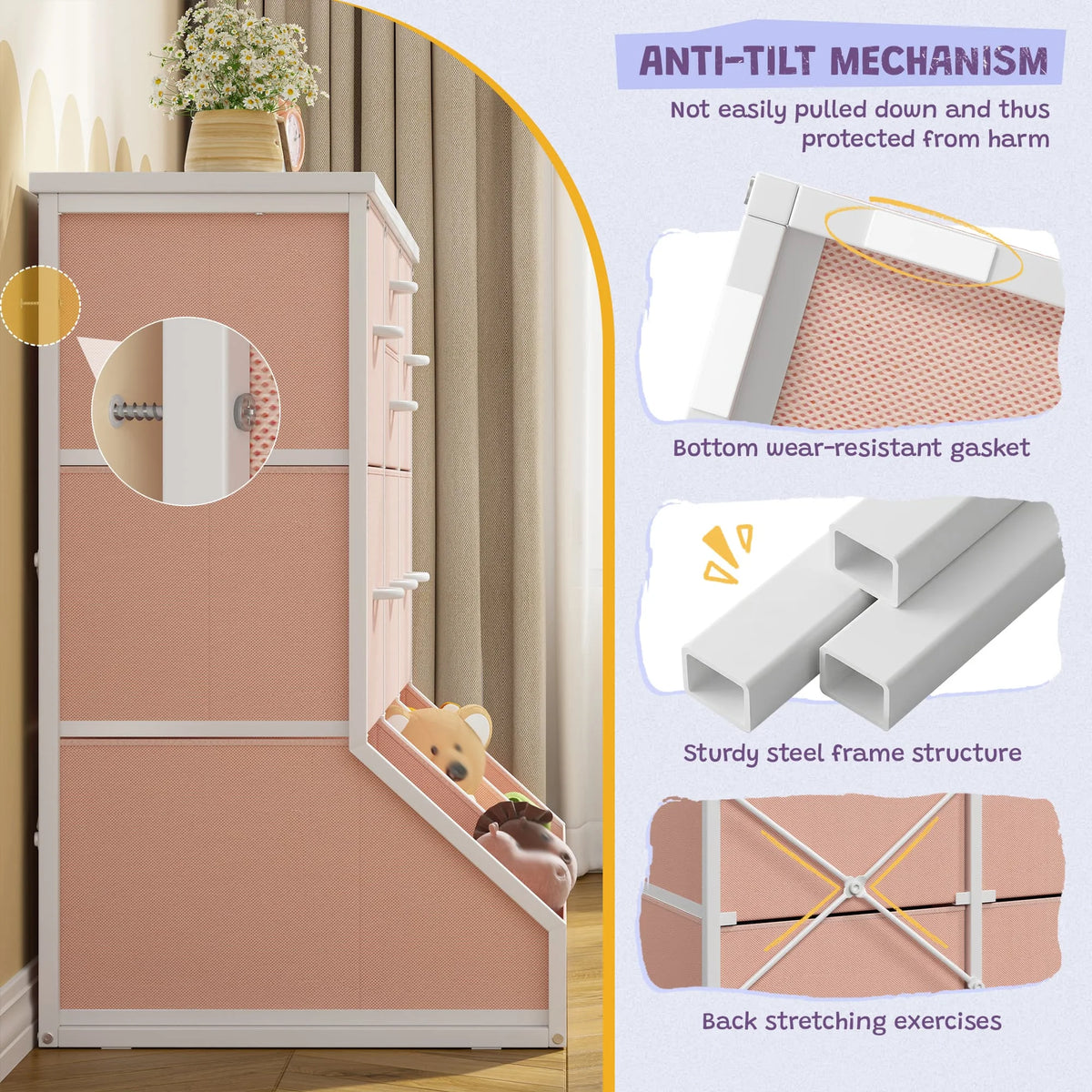 EnHomee 10-Storage Fabric Dresser – 7 Drawers & 3 Open Compartments, Wood Top & Metal Frame – 39.3"W x 17.7"D x 31.5"H – For Bedroom, Entryway, Hallway