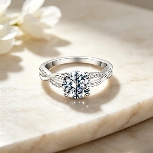 18K White Gold Plated Sterling Silver Cubic Zirconia Engagement Ring