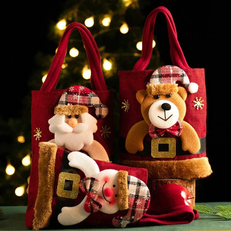 20pcs Christmas Gift Bag Linen Cloth New Year Children's Candy Handbag Christmas Eve Apple Storage Bag Xmas Santa Claus