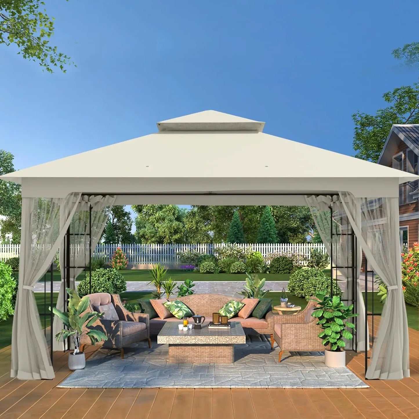 Customized Patio Gazebo Tent, Comfortable Soft Fabric Top With Complete Netting Ideal For Outdoor Rest & Entertainment