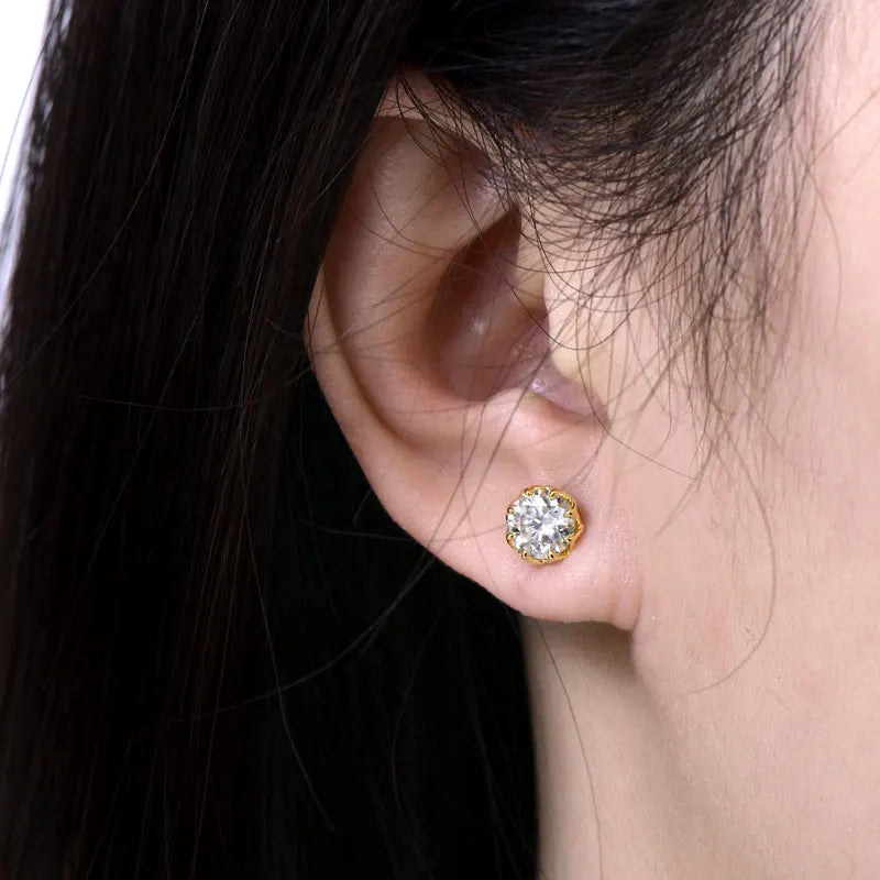 OXTAO Moissanite Circular Stud Earrings for Women 14K Gold Filled Flower Earring Fine Jewelry 6mm/8mm D Color Lab Diamond Gift