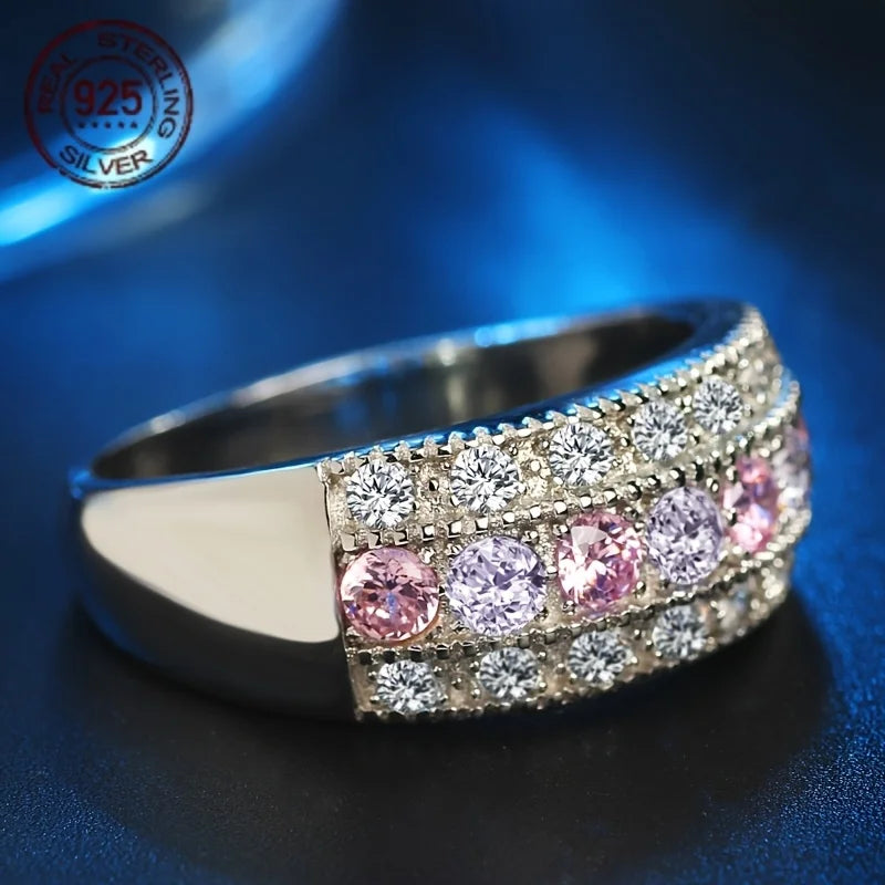 Pink Crystal Engagement Ring With 925 Silver AAA CZ Stone Rings for Women Zircon Party Jewelry Gift anillos mujer