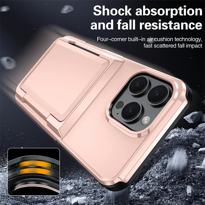 Card Wallet Phone Cases iPhone 16 15 14 Pro Max 13 12 11 Pro Shockproof Protective Cover for iPhone 16 Flip Shell with Stand