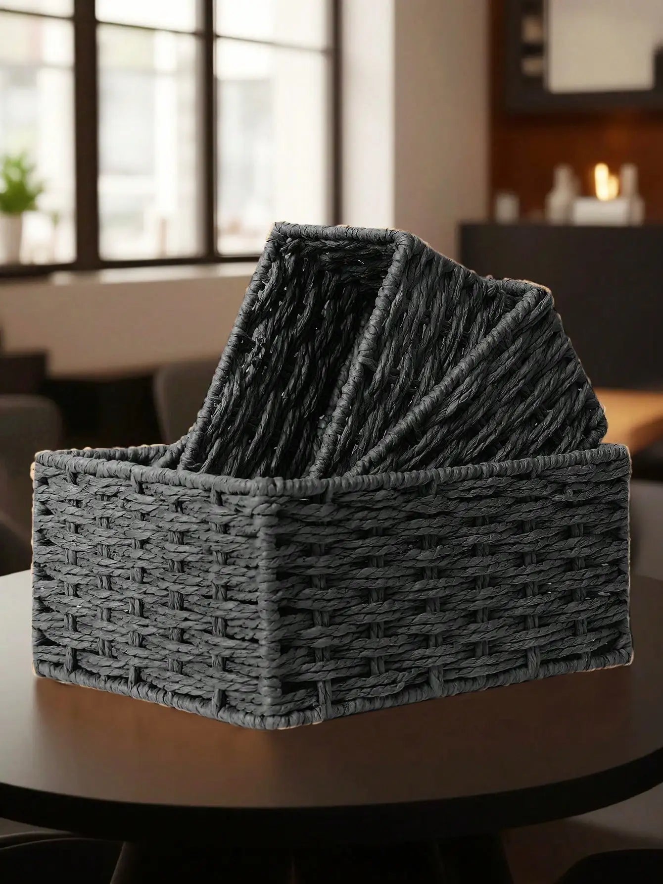 1pc/3pcs Desktop Storage Box, Handmade Rattan Woven Organizer Tray For Cosmetics, Keys, Snacks, Home Living Room, Bedroom, Study, Office, S/M/L Sizes Available,For Back To School