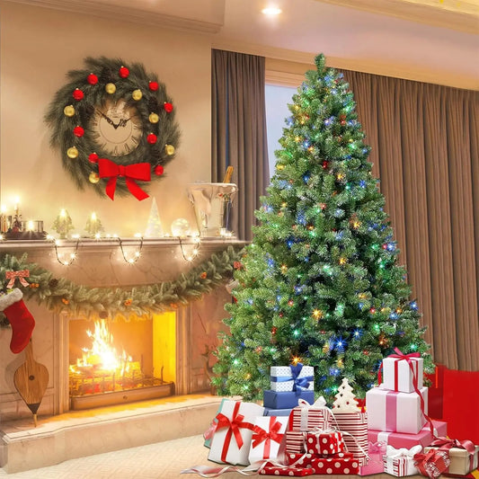 6ft Prelit Premium Artificial Hinged Christmas Tree with Remote Control,Timer, and 330 Warm White & Color LED Changing Lights