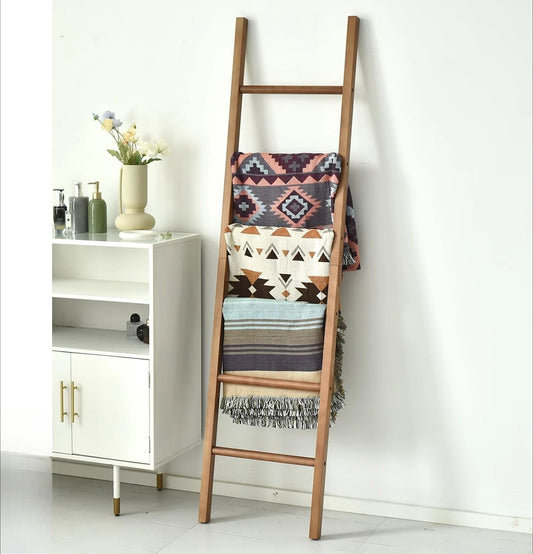 6ft Wooden Natural Blanket Ladder Living Room Decorative Wall Leaning Farmhouse Quilt Display Holder Rustic Wood Towel Rack
