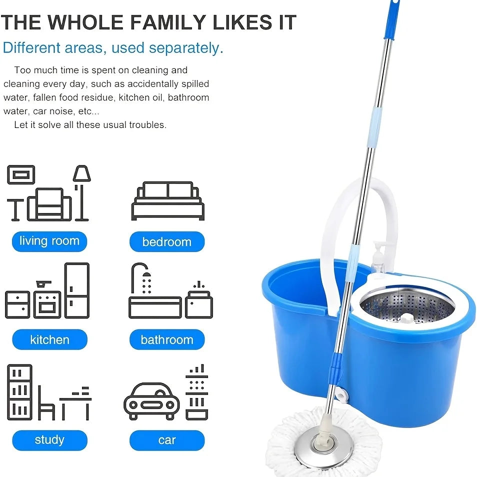 Mop And Bucket with Wringer Kit, 360 Degree Swivel Mop And Bucket with 3 Replacement Heads, Floor Mop Bucket for Hardwood