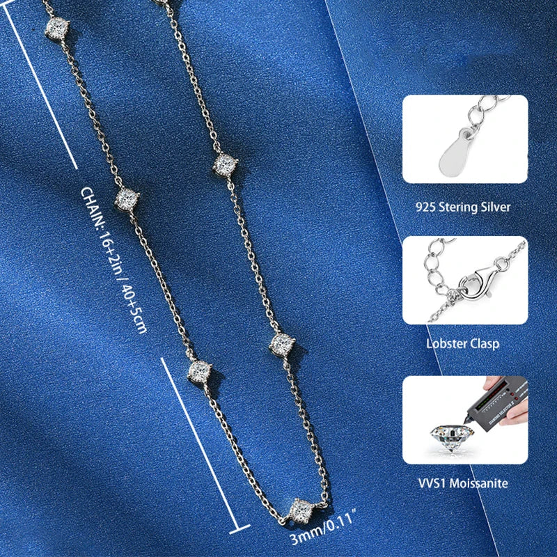 OXTAO D VVS1 3mm Moissanite Diamond Necklaces Female S925 Silver Clavicle Chain Luxury Necklace Jewelry Gift GRA Certified