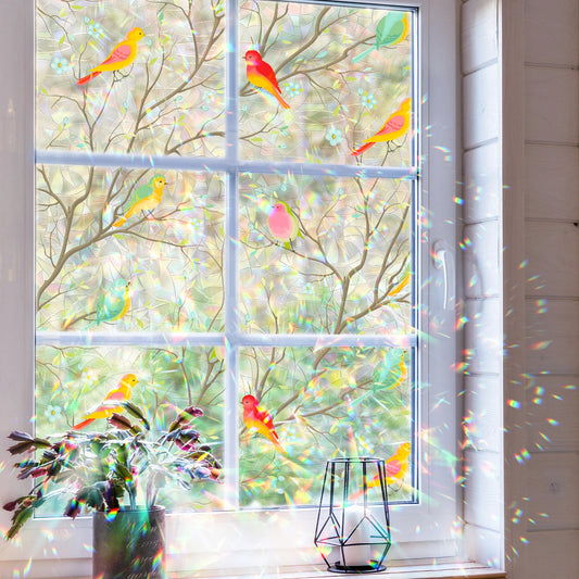 Window Clings Reflective DIY Birds Sun Catcher Window Sticker Home Decor for Glass Windows