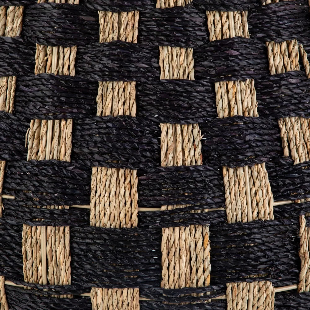 Large Round Seagrass Storage Basket with Handles 2 Pack Handcrafted Checkered Design Lightweight Durable Decorative Organizers