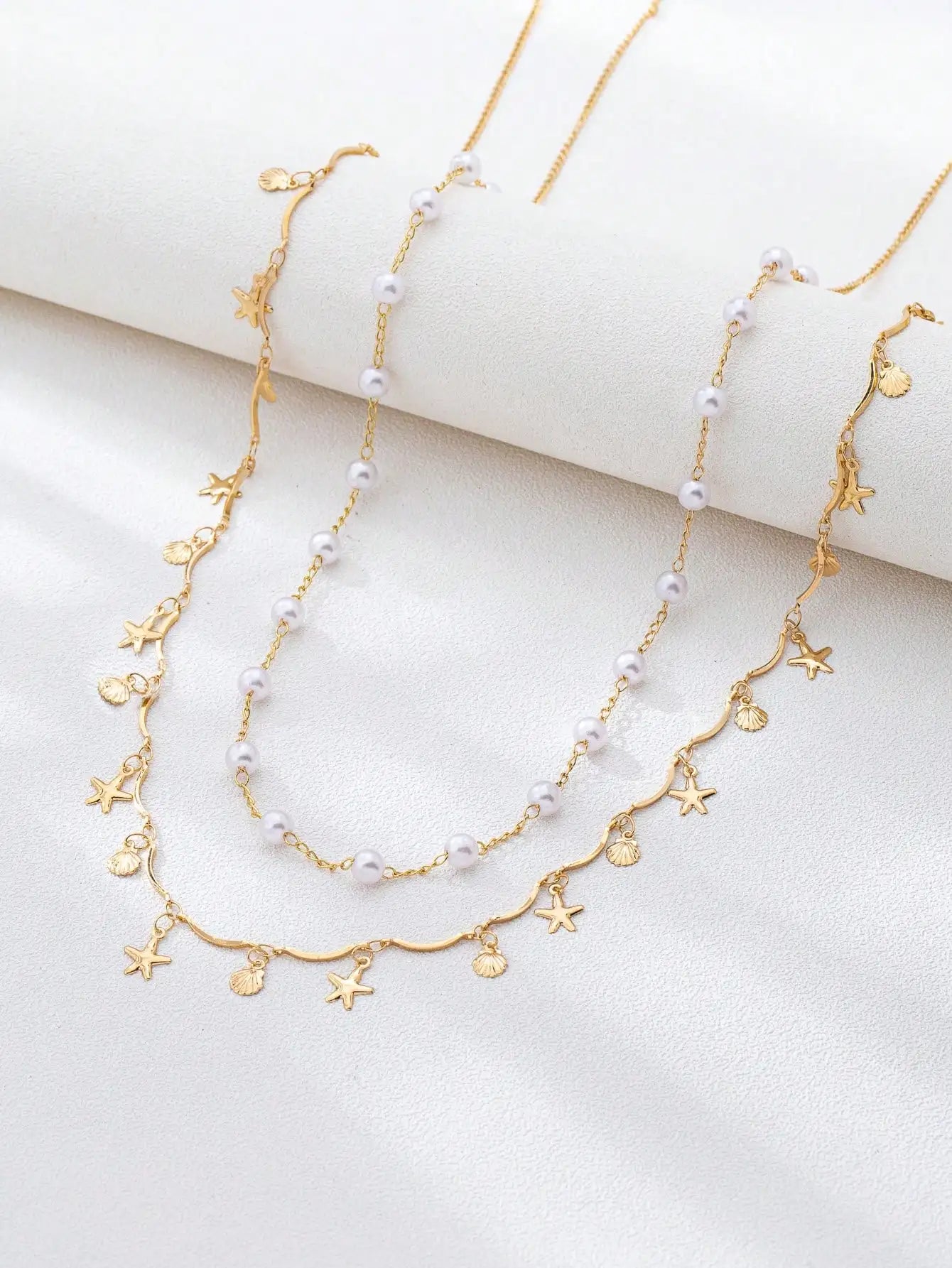 2pcs Bohemian Style Ocean Series Shell & Starfish Beaded Waist Chain For Women