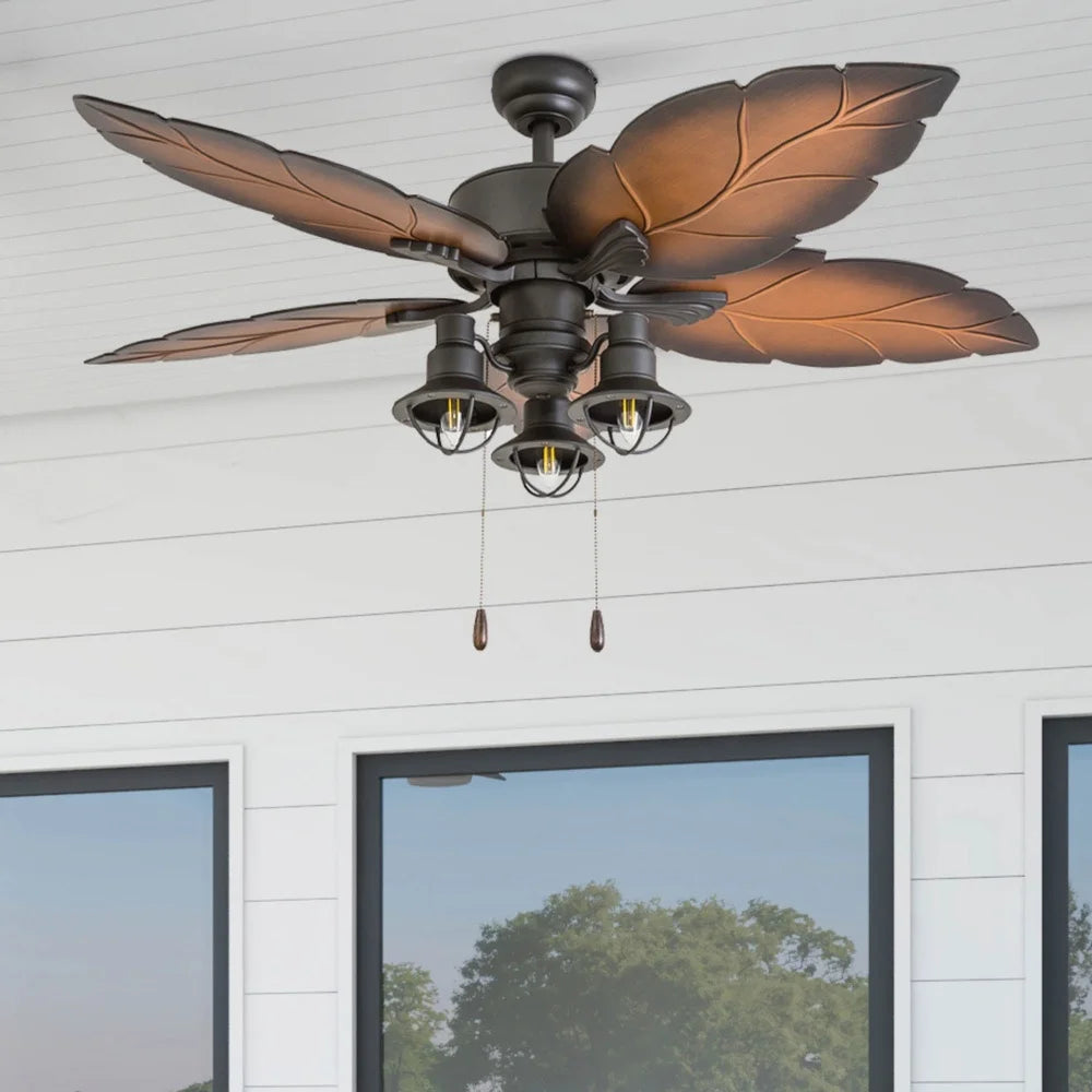 Tropical Ceiling Fan with LED Light Quiet Reversible Motor Energy Saving Multi-Arm Mocha Blades Indoor Use