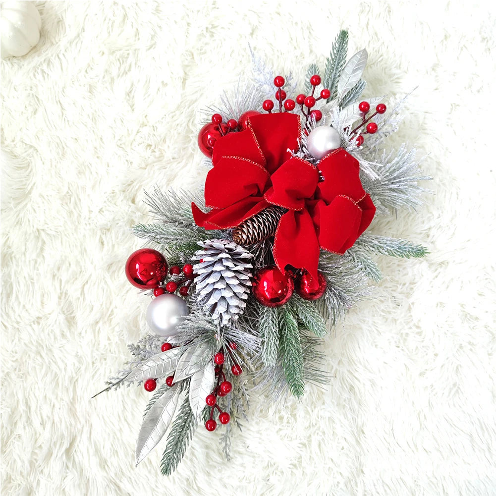 Christmas Swag Wreath Pendants Ornament Christmas Wreath without/with Light Home Door Window Decoration Party Supplies