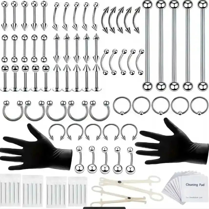 16/100Pcs Sterile Ear Piercing Kit, Body Piercing Cartilage Tragus Helix Piercing Lip Ring Piercer Tool Machine Set