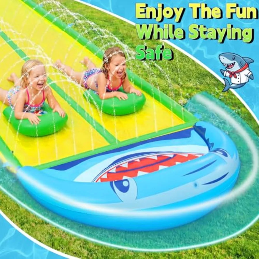 Outdoor backyard lawn slip and slide for kids teens adults, heavy duty PVC, blue, 40×6.56FT with 3-way sprinkler and 2 boards