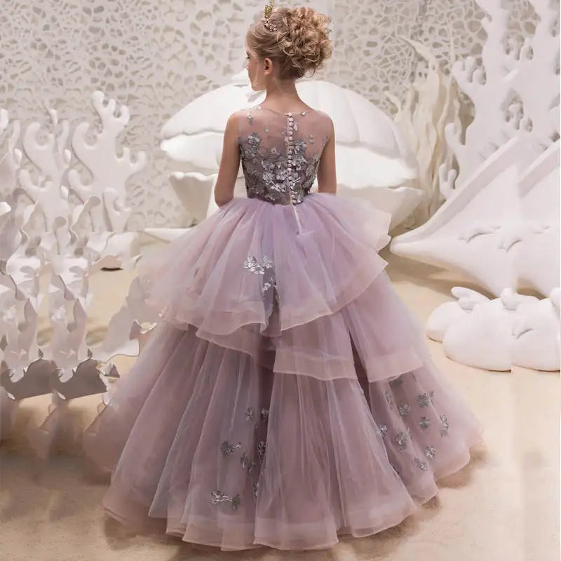 Lace Dress Girls Evening Dress Children's Autumn Clothing Catwalk Host Performance Princess Dress