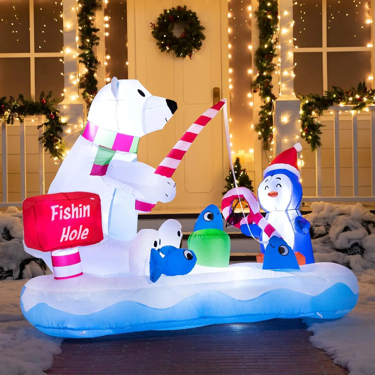6 FT Long Christmas Inflatable Penguin & Polar Bear Decoration,Blow Up Yard Decoration for Christmas Party Decorations
