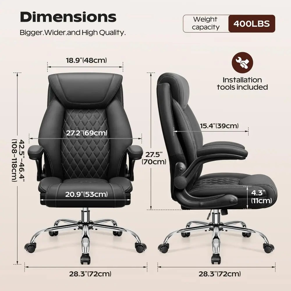 Big And Tall Ergonomic Breathable Leather Office Chair With Lumbar Support