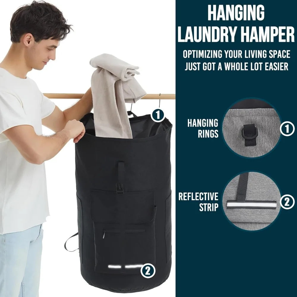 Extra Large 115L Heavy Duty Laundry Backpack with Straps and 4 Pockets for College Dorm