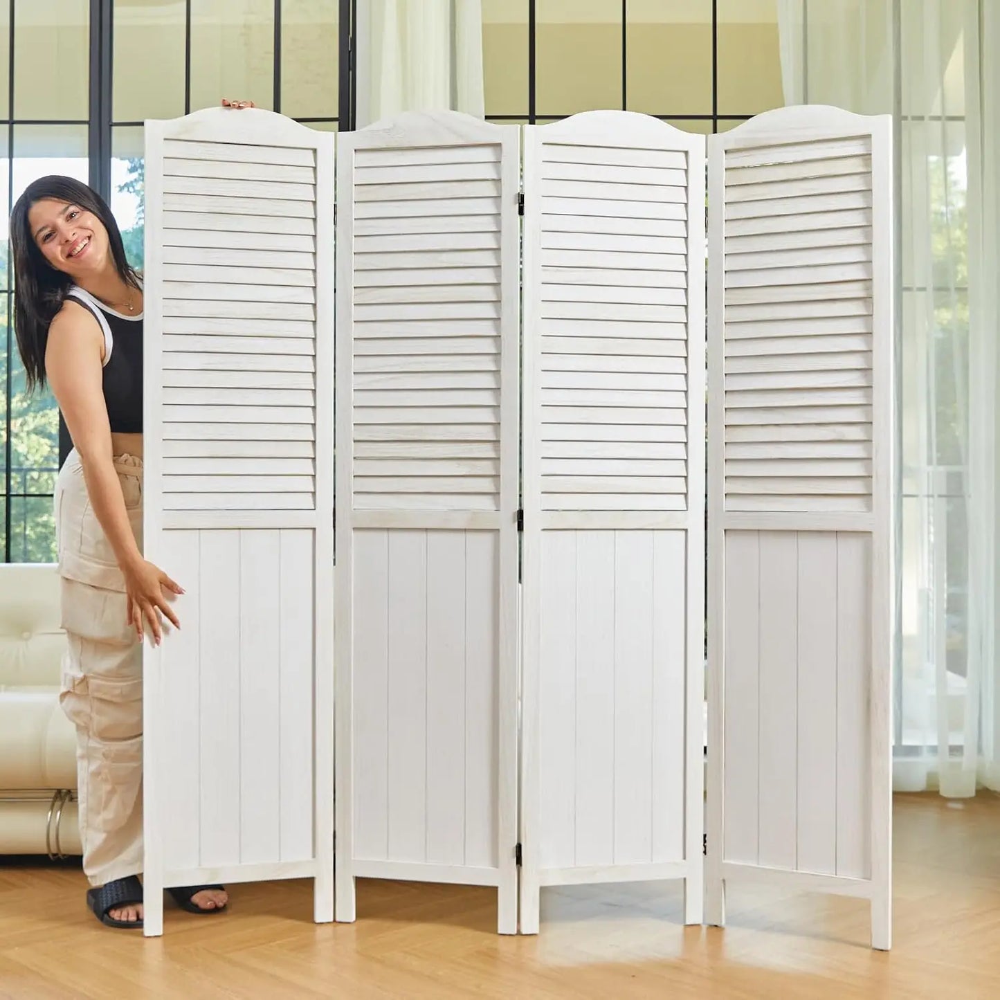 Room Dividers and Folding Privacy Screens, Wood Louvered Separators Divider Wall for Home Office Bedroom - 4, Customized