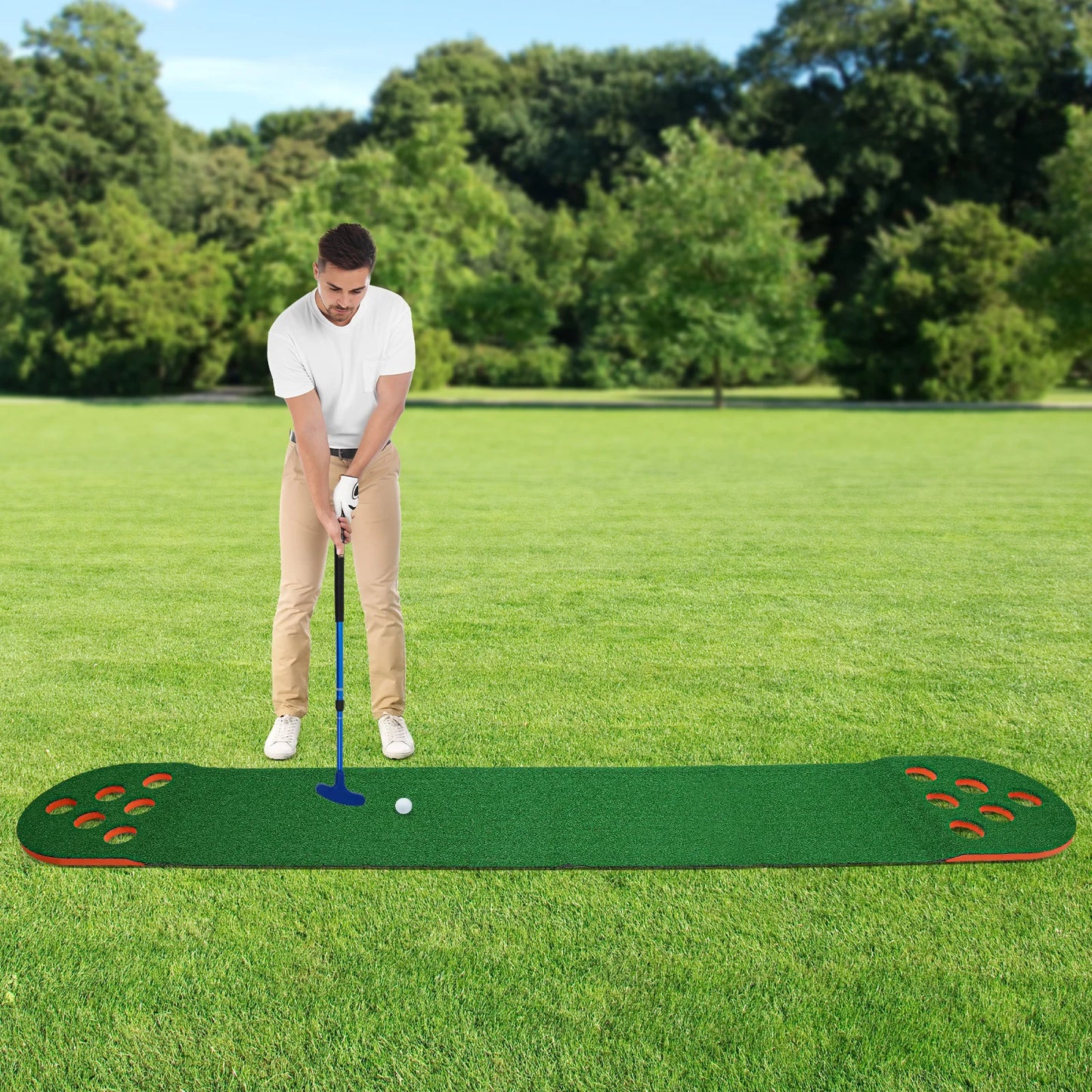 Foldable Golf Putting Mat with 2 Clubs 2 Balls Mini Golf Putting Practice Mat Durable Golf Training Pad Golf Pong Putting Game S