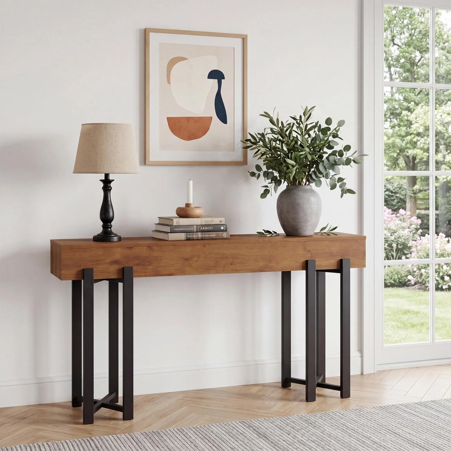 63" Modern Console Table, Wooden Entryway Table with Metal Legs, Narrow Behind Couch Table, Sofa Table for Corridors, Living Room, Hallway
