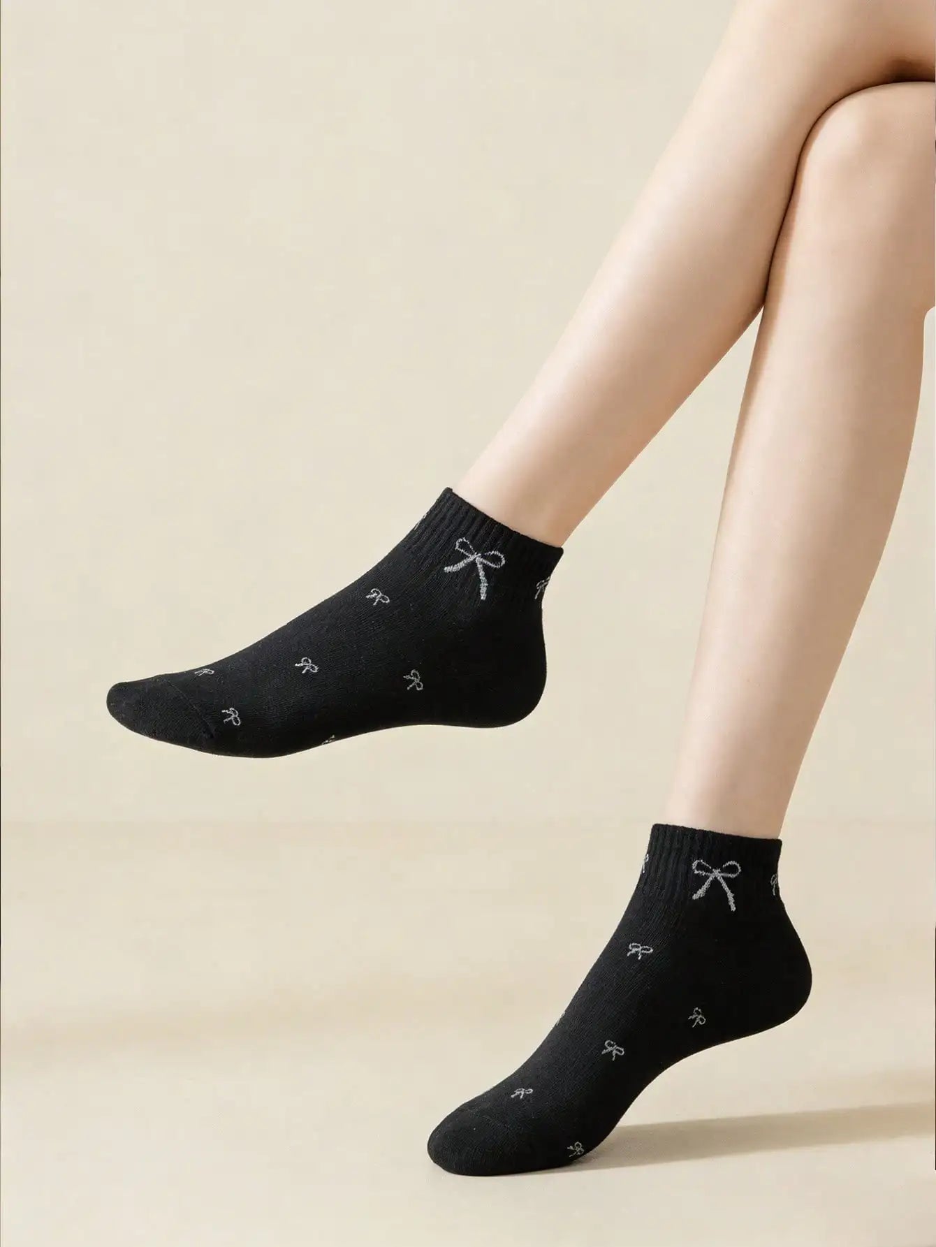 5 Pairs Women's Cute Bow & Floral Pattern Short Socks, Fashionable College Style, Comfortable & Breathable, Versatile For Daily, Sports, Casual Wear, Suitable For Spring, Summer, Autumn