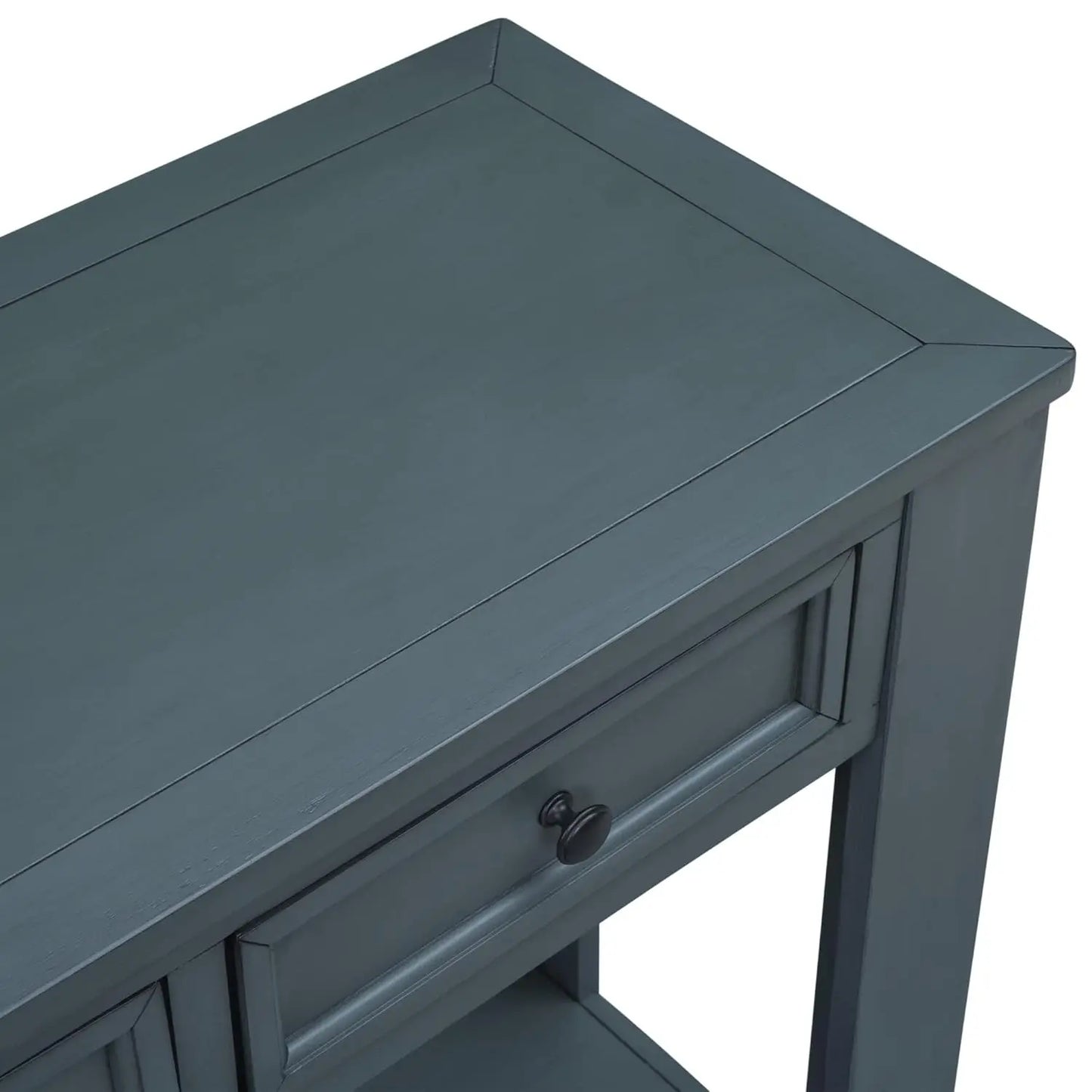Console Table with 4 Storage Drawers Bottom Shelf, Rustic Distressed Sofa Table for Entryway Hallway, Assembly, Customized