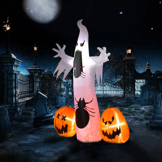 11.8 FT Halloween Inflatables Ghost Spider Pumpkin Outdoor Decorations, Scary Halloween Giant Blow up Ghost Decorations