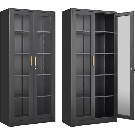 71" Glass Display Cabinet with Lock,Curio Cabinet with Glass Doors, Metal Display Case with 4 Adjustable Shelves