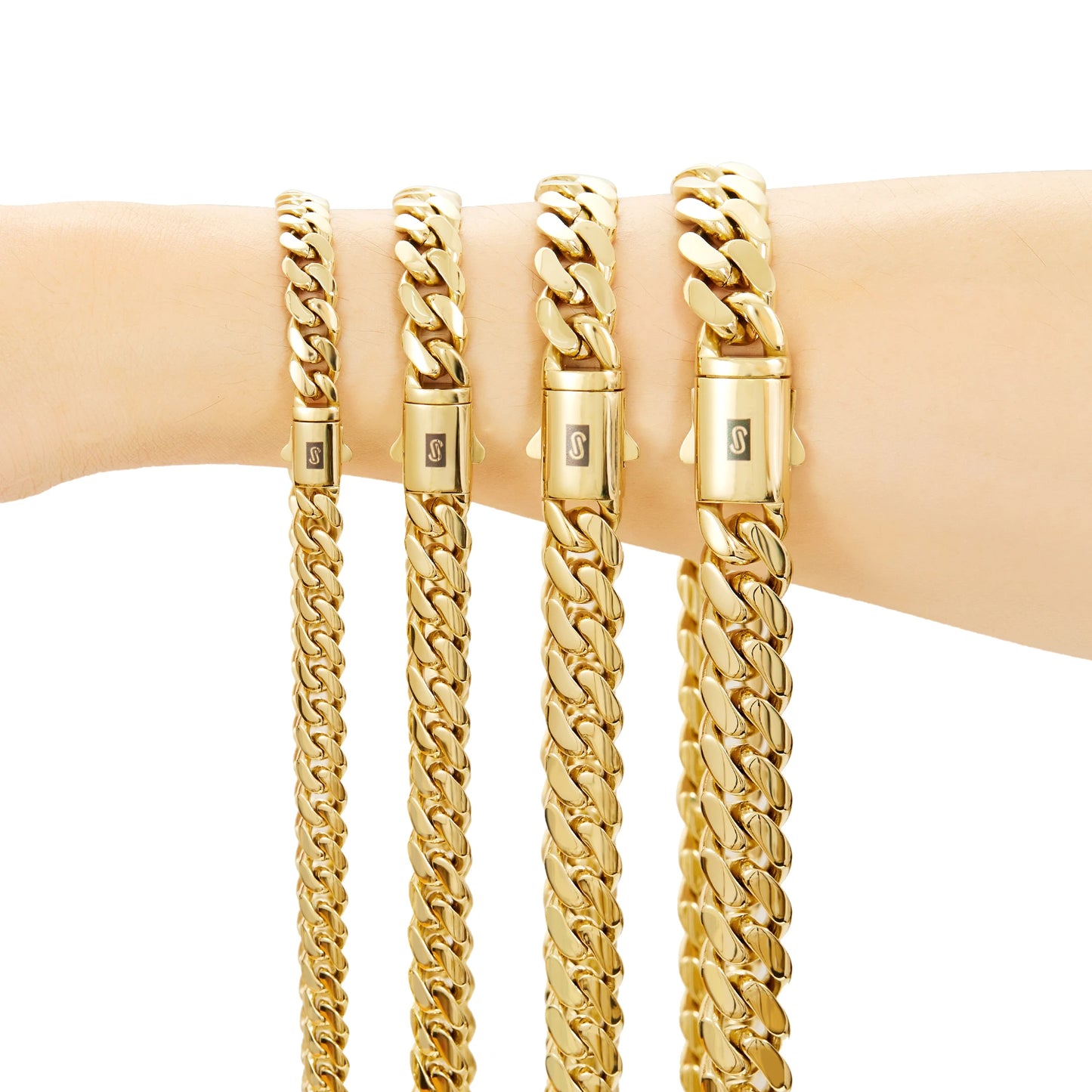 6-14mm wide Stainless Steel Cuban Miami Chains Necklaces  unisex Necklace Chain 316L 14K gold-plated Hip Hop Bracelet Gold Color