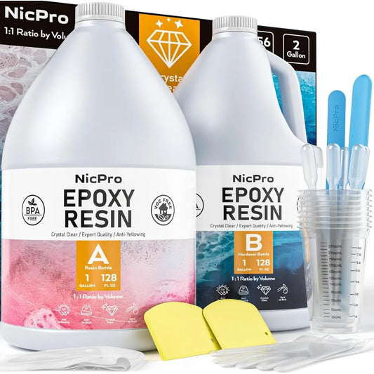 Original 2 Gallon Crystal Clear Epoxy Resin Kit, High Gloss & Bubbles Free Resin Supplies for Art Coating Casting Craft DIY Wood