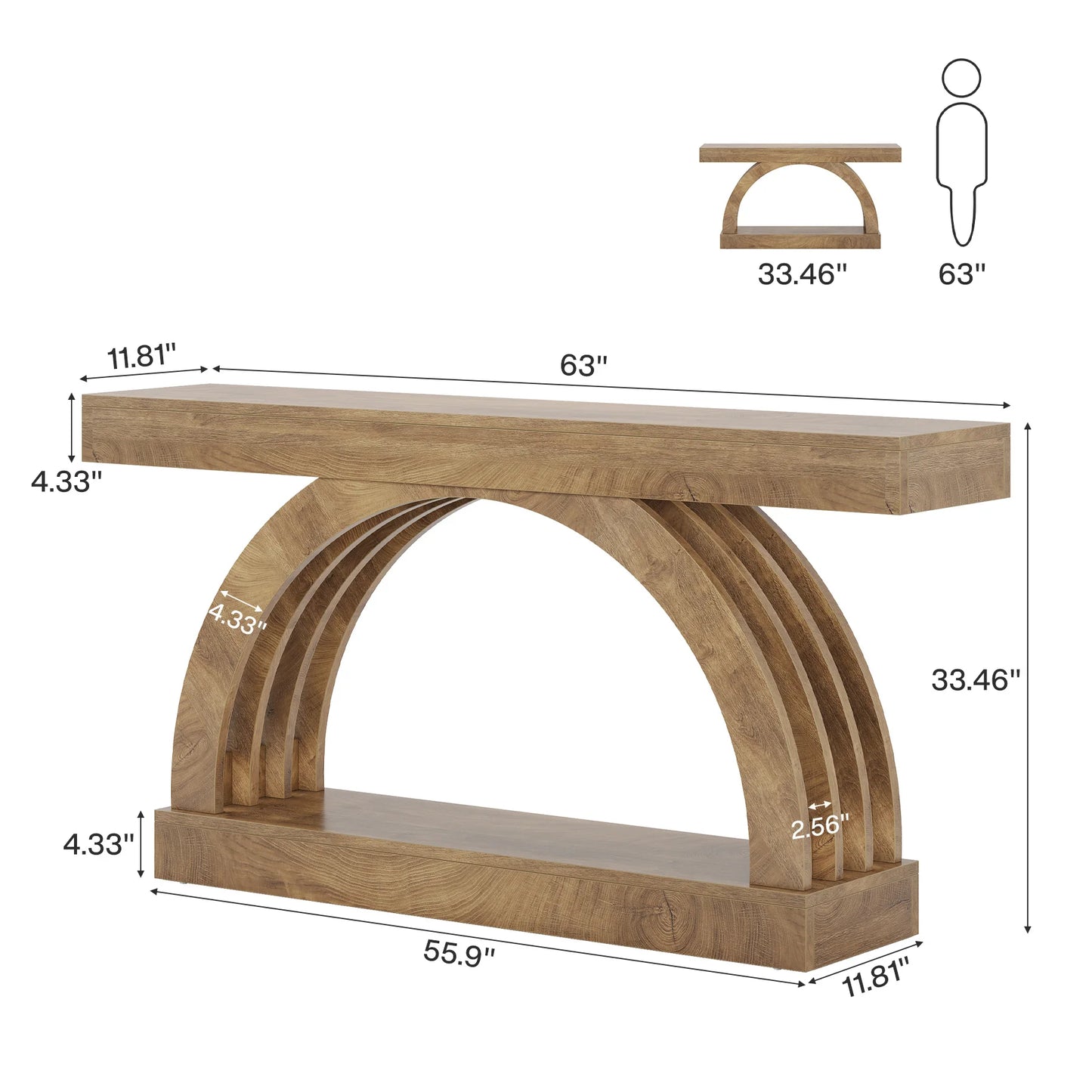 LITTLE TREE 63-Inch Entryway Table, 2-Tier Sofa Table Behind The Couch, Farmhouse Narrow Unique Arched Console for Hallway