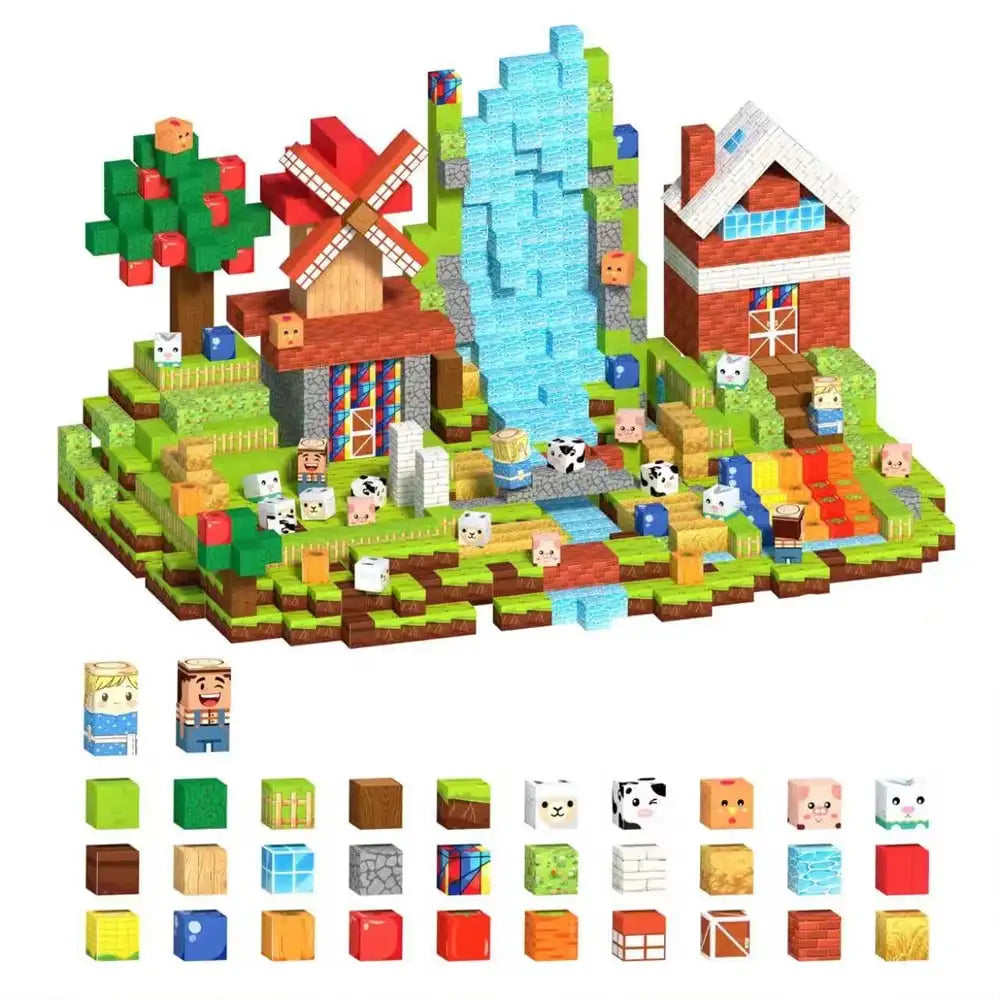 Rural Magnetic Building Set, Random Pattern Farm Life Construction Toys, Universal Compatible Stackable Cubes, Children's DIY Scenic Farm Construction Toys, Educational STEM Puzzle Set, Expandable Magnetic Building Blocks, Cr
