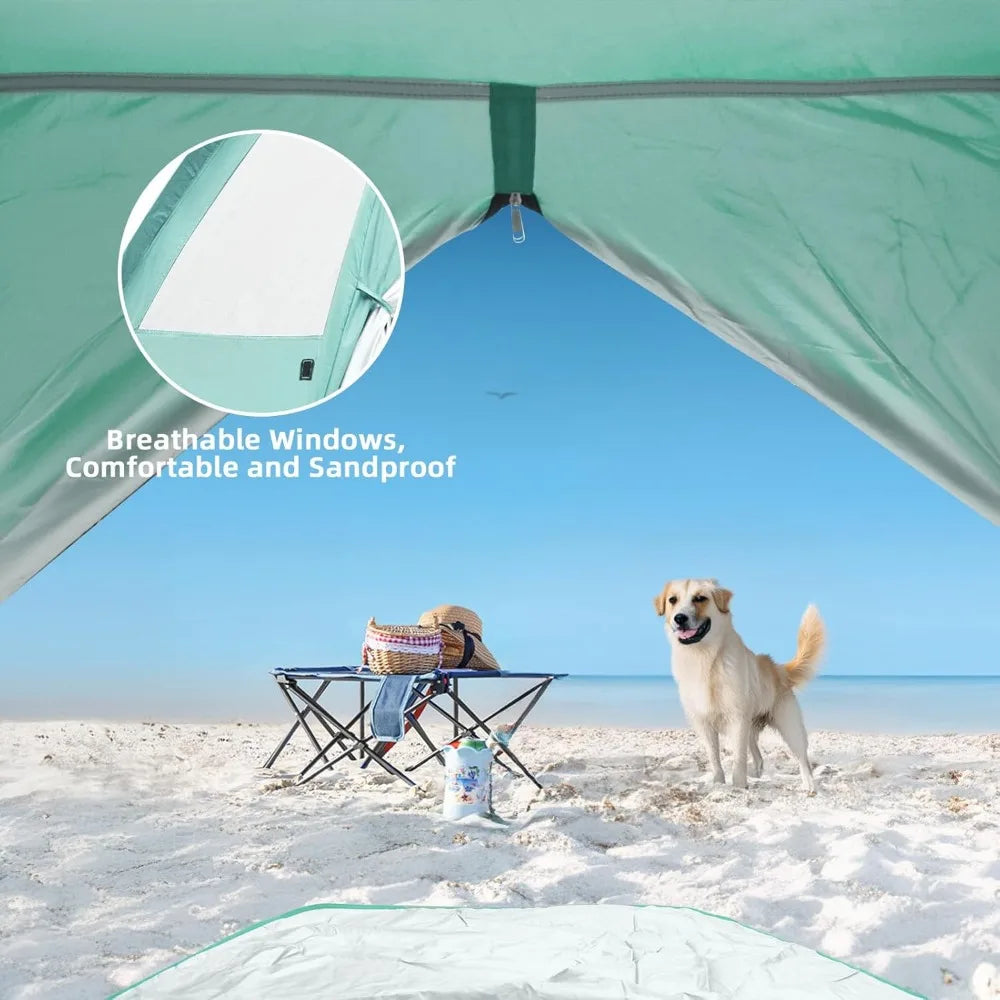 Large Family Beach Shade Canopy Quick Setup UV50 Portable 3 Window Ventilation Outdoor Picnic Fishing