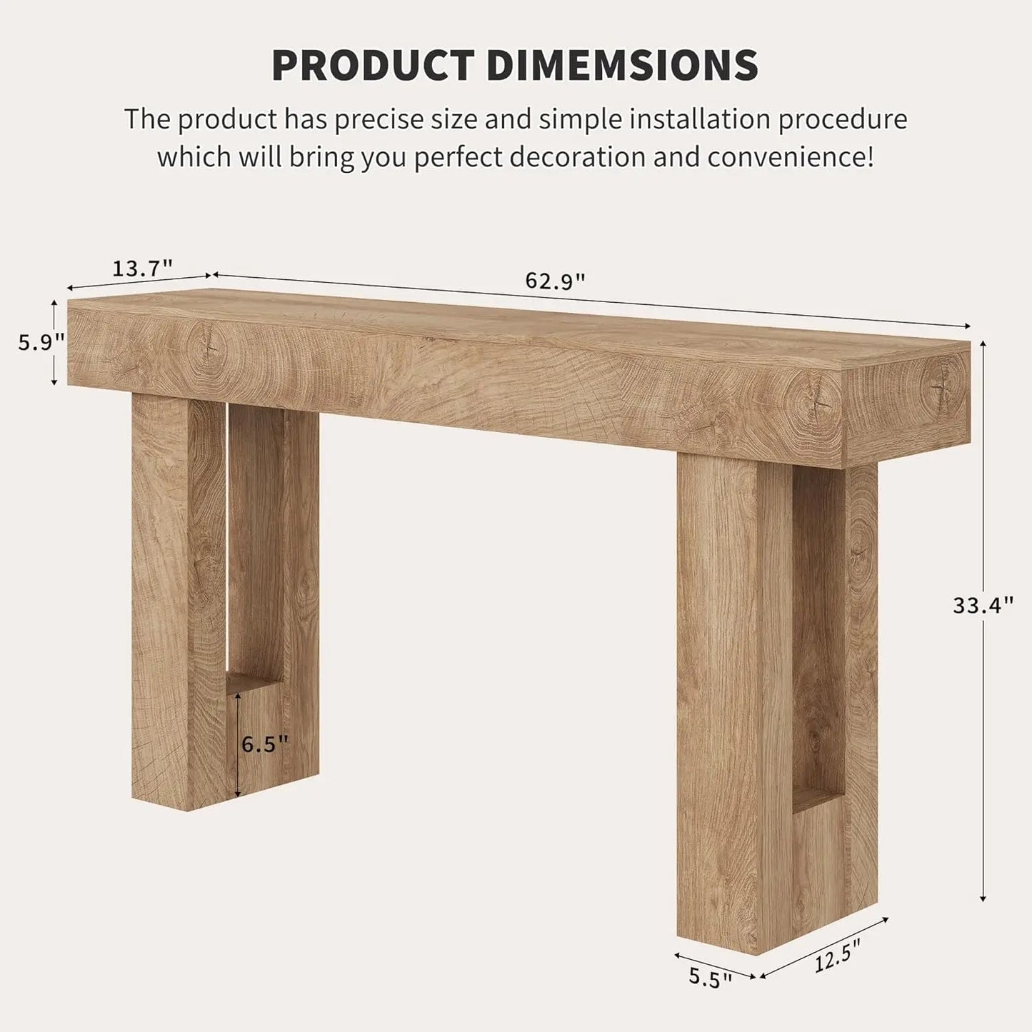63 Inch Console Table, Farmhouse Entryway Table with Rustic Wood Finish, Long Sofa Table Behind Couch for Living Room, Hallway, Foyer and Home Decor